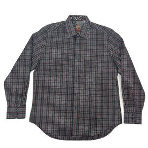 Robert Graham Shirt Men's L‎ Black White Plaid Long Sleeve Button Down Flip Cuff